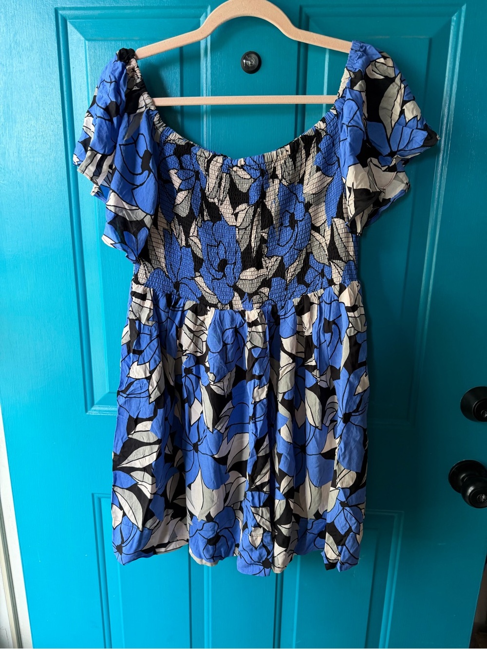 Free People Blue Floral Off-Shoulder Smocked Dress